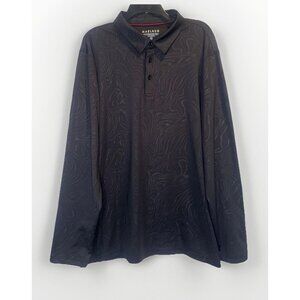 Maelreg Men’s Black Swirl Long Sleeve Performance Polo Shirt Stretch Golf Sz 2XL